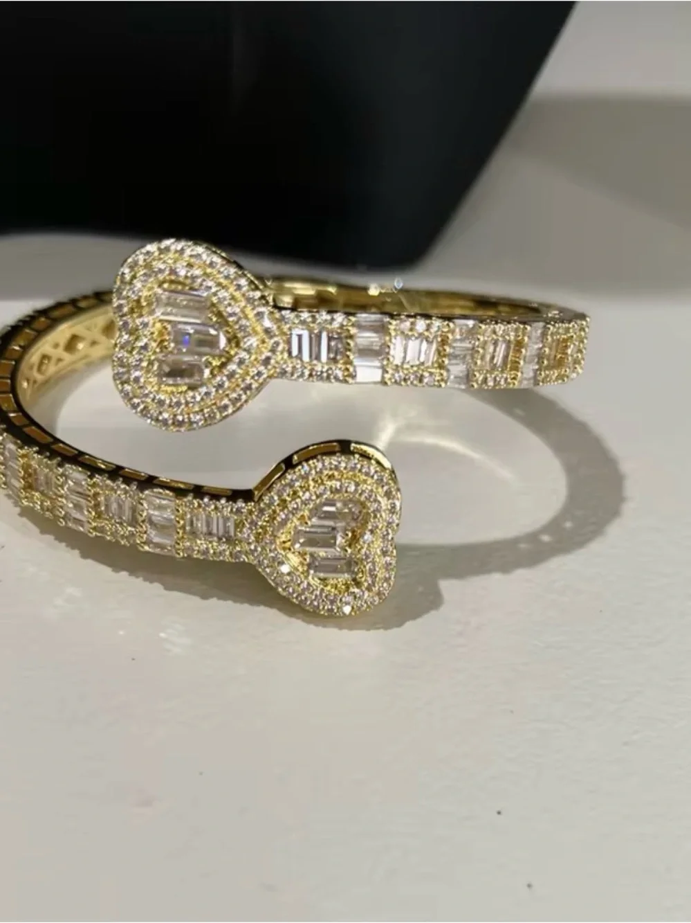Gold Heart-Accent Crystal Bangle Bracelet & Ring